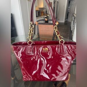 Coach Madison Patent Leather Tote Crimson Red Y2K Fashion